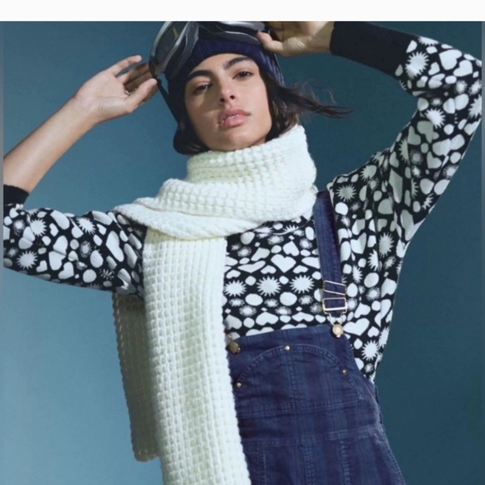 Anthropologie Maeve Boat Neck Sweater Black & White Heart SIZE LARGE - Picture 6 of 12